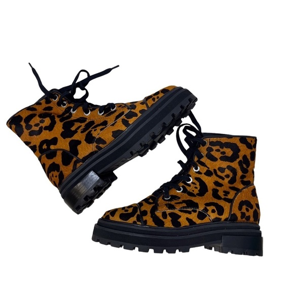 Schutz Maylova Animal Print Boots Lace Up Size 8 Leopard Print Block Heel - Picture 5 of 6